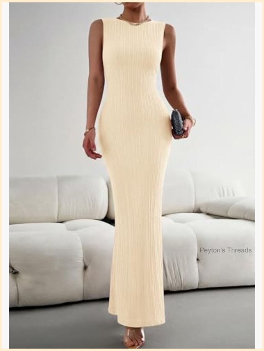 Sleeveless Knit Ribbed Bodycon Maxi Dress Crewneck Casual Summer - Picture 5 of 7